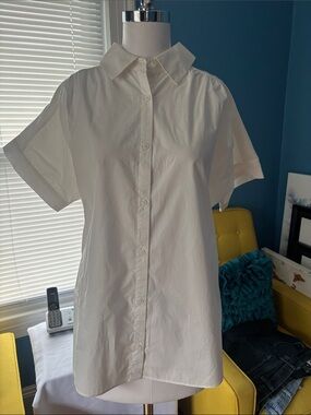 English Factory Short-Sleeve oversize  Button-Down Shirt in White